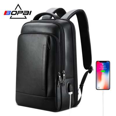 2020 new design unisex genuine leather antitheft usb bag pack waterproof casual business travel backpack with phone charger