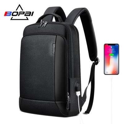 High quality top layer real cow leather slim thin business laptop backpack men trending genuine leather theft proof backpack usb