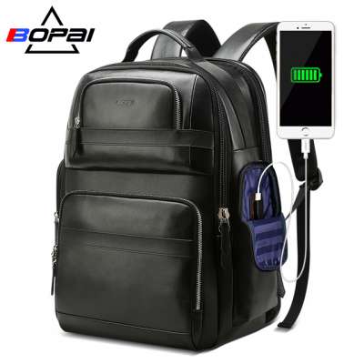 BOPAI luxury laptop back pack backpacks travel business waterproof real genuine leather shoulder bag backpack with water bottles